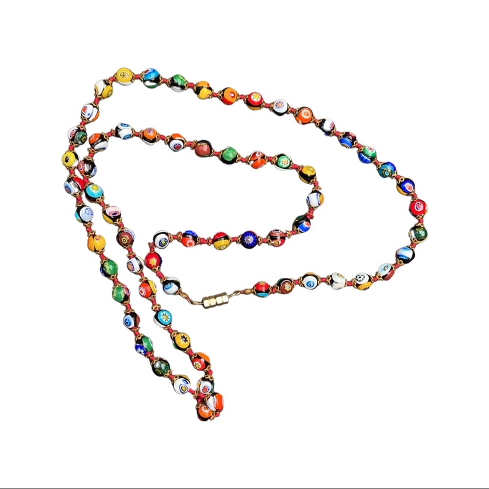 Murano Glass Rainbow Millefiori Beaded Necklace